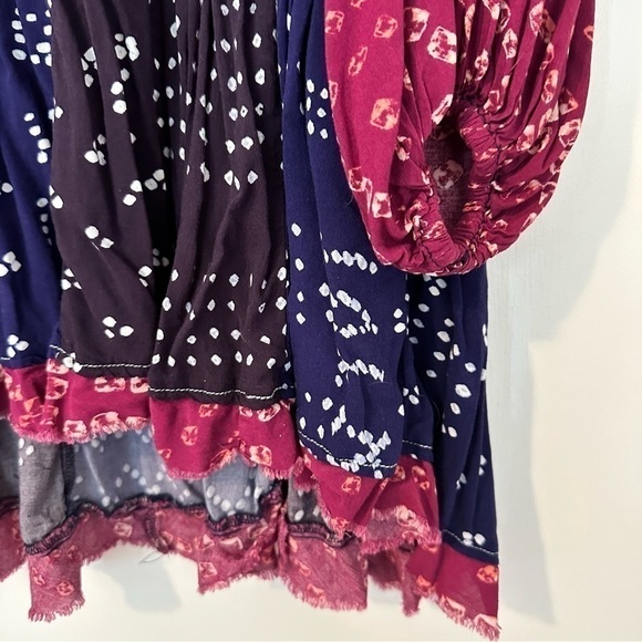 Free People Boho Shibori Patchwork Printed Long Sleeve Dress - Picture 6 of 8